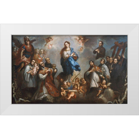 The Inmaculate Conception with Jesuits White Modern Wood Framed Art Print by Aguilera, Juan Francisco de