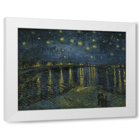 Starry Night White Modern Wood Framed Art Print by van Gogh, Vincent