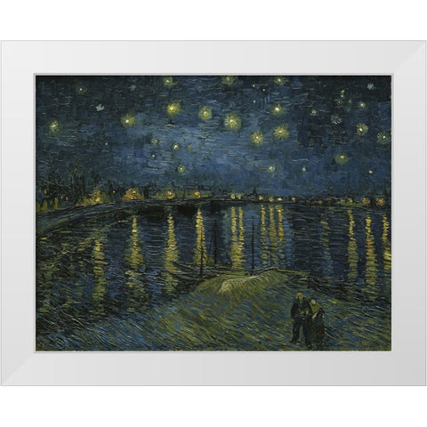 Starry Night White Modern Wood Framed Art Print by van Gogh, Vincent