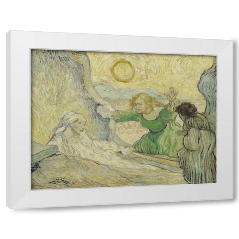 The raising of Lazarus White Modern Wood Framed Art Print by van Gogh, Vincent