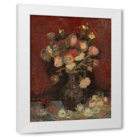 Vase with Chinese asters and gladioli White Modern Wood Framed Art Print by van Gogh, Vincent