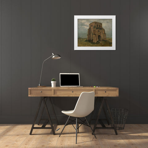 The old church tower at Nuenen White Modern Wood Framed Art Print by van Gogh, Vincent