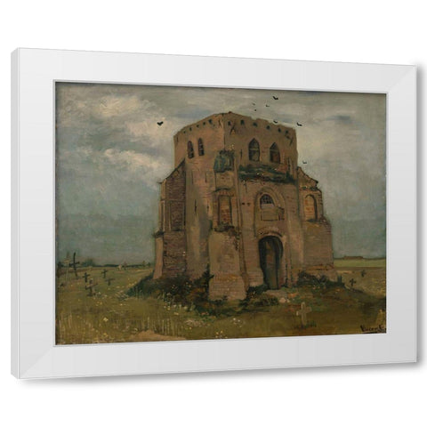The old church tower at Nuenen White Modern Wood Framed Art Print by van Gogh, Vincent