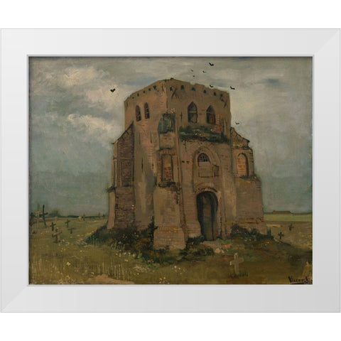 The old church tower at Nuenen White Modern Wood Framed Art Print by van Gogh, Vincent