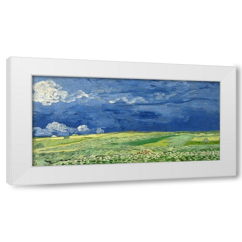 Wheatfield Under Thunderclouds White Modern Wood Framed Art Print by van Gogh, Vincent