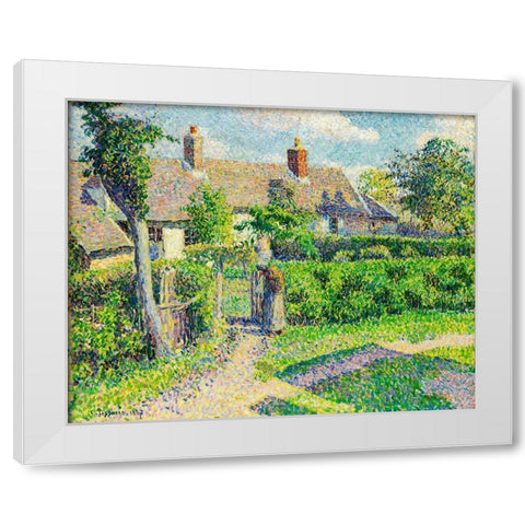 Peasants houses, Eragny White Modern Wood Framed Art Print by Pissarro, Camille