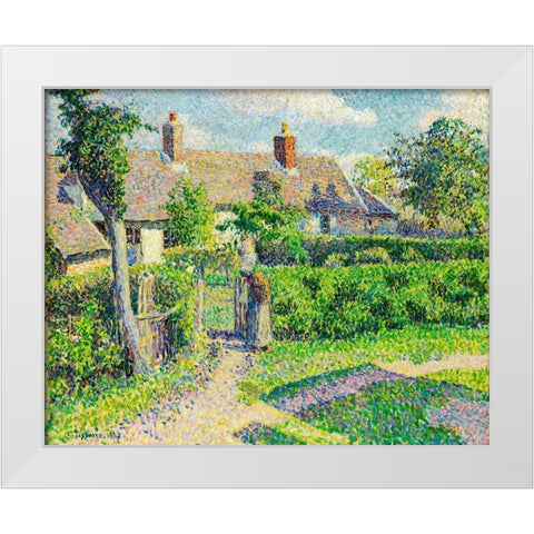 Peasants houses, Eragny White Modern Wood Framed Art Print by Pissarro, Camille