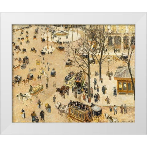 La Place due Theatre Francais White Modern Wood Framed Art Print by Pissarro, Camille