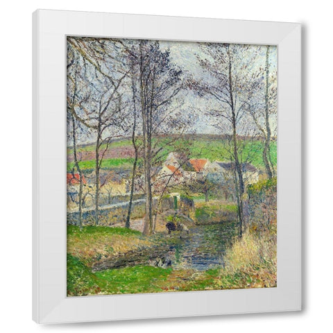 The banks of the Viosne at Osny in grey weather, winter White Modern Wood Framed Art Print by Pissarro, Camille