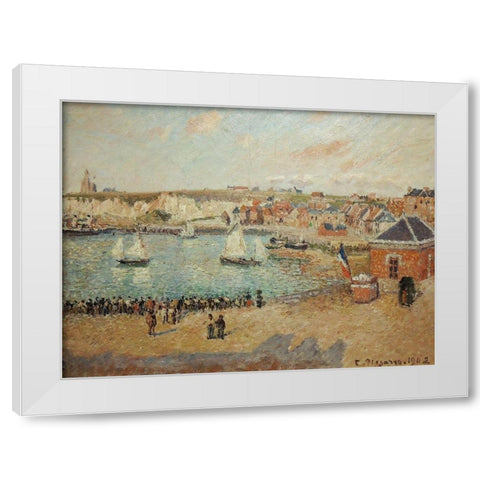 View of the Dieppe outer harbor White Modern Wood Framed Art Print by Pissarro, Camille