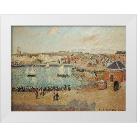 View of the Dieppe outer harbor White Modern Wood Framed Art Print by Pissarro, Camille