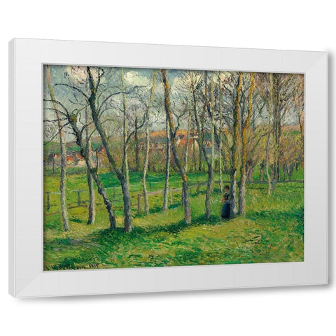 Prairie de Bazincourt White Modern Wood Framed Art Print by Pissarro, Camille
