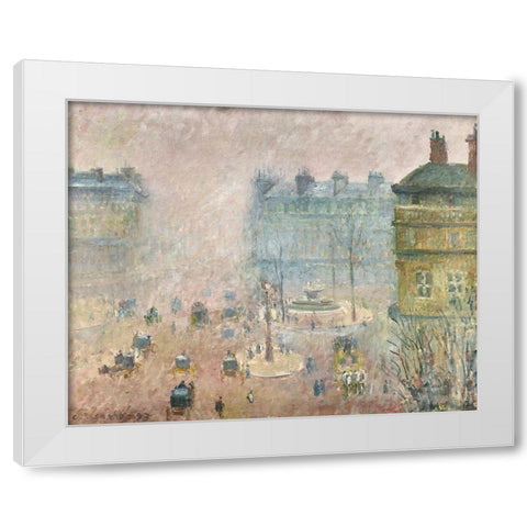 Place du Theatre Francais, Fog Effect White Modern Wood Framed Art Print by Pissarro, Camille