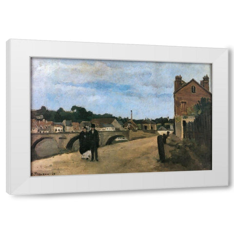 View of Pontoise White Modern Wood Framed Art Print by Pissarro, Camille
