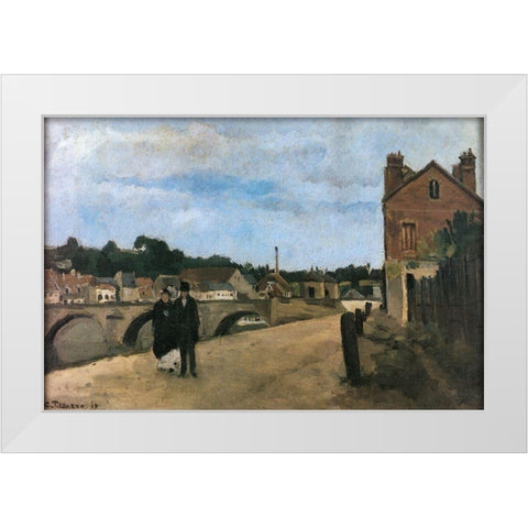 View of Pontoise White Modern Wood Framed Art Print by Pissarro, Camille