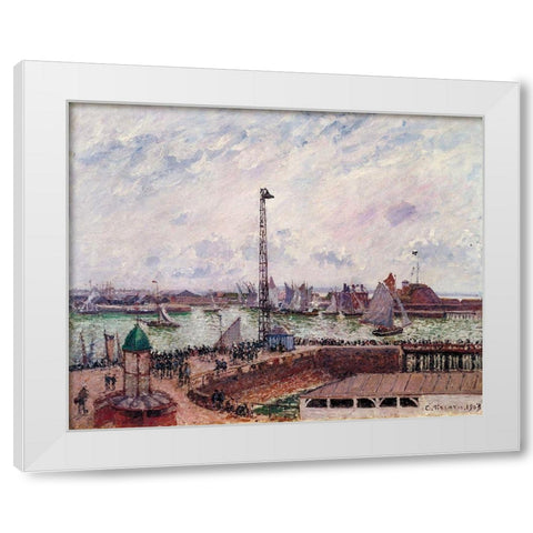 The Pilots Jetty, Le Havre White Modern Wood Framed Art Print by Pissarro, Camille