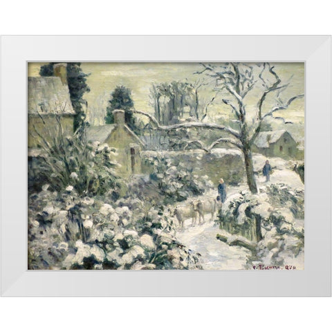 Snowscape with Cows at Montfoucault White Modern Wood Framed Art Print by Pissarro, Camille