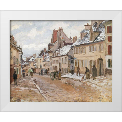 Pontoise, the Road to Gisors in Winter White Modern Wood Framed Art Print by Pissarro, Camille