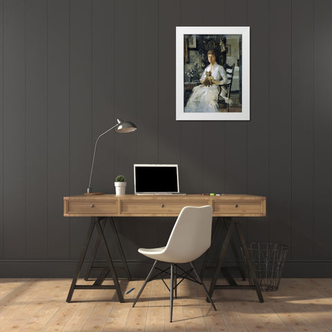 Portrait of a Lady with a Dog-Anna Baker Weir White Modern Wood Framed Art Print by Weir, J Alden