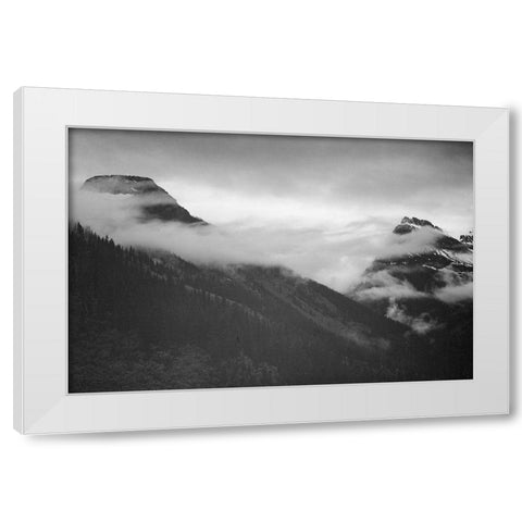 Mountain partially covered with clouds-Glacier National Park-Montana White Modern Wood Framed Art Print by Adams, Ansel