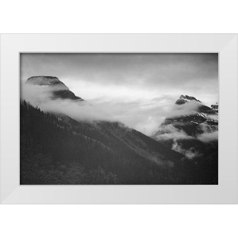 Mountain partially covered with clouds-Glacier National Park-Montana White Modern Wood Framed Art Print by Adams, Ansel