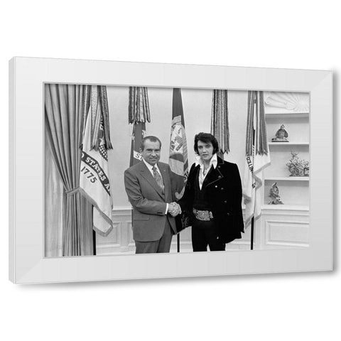 Elvis Presley meeting Richard Nixon White Modern Wood Framed Art Print by Atkins, Ollie