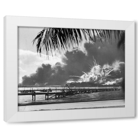 USS Shaw at Pearl Harbor 1941 White Modern Wood Framed Art Print by U.S. Archives