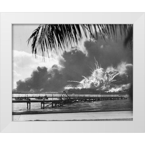 USS Shaw at Pearl Harbor 1941 White Modern Wood Framed Art Print by U.S. Archives