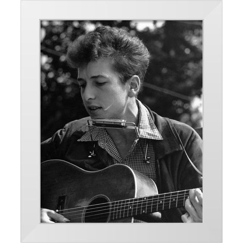 Bob Dylan at the Civil Rights March in Washington-D.C 1963 White Modern Wood Framed Art Print by Scherman, Rowland