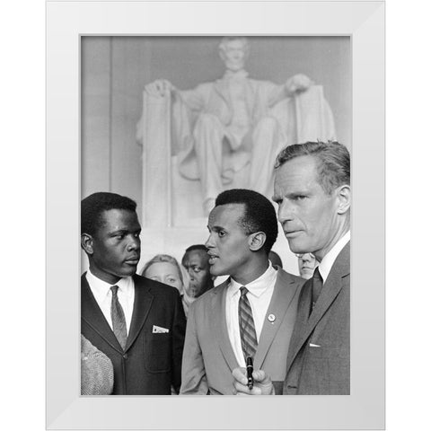 Poitier Belafonte Heston Civil Rights March 1963 White Modern Wood Framed Art Print by U.S. Archives
