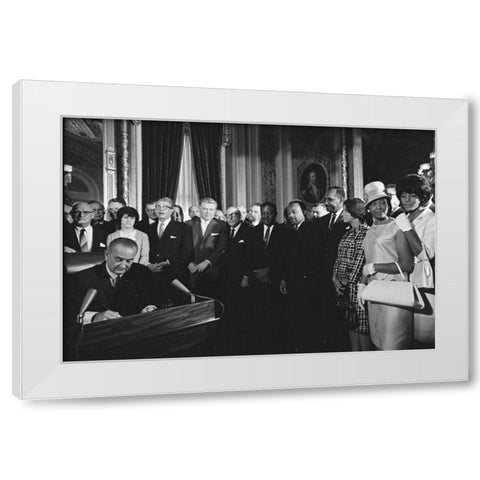 President Lyndon Johnson Signs the Voting Rights Act 1965 White Modern Wood Framed Art Print by U.S. Archives