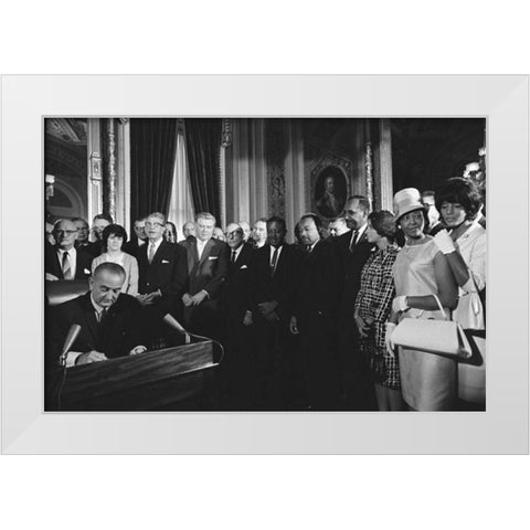 President Lyndon Johnson Signs the Voting Rights Act 1965 White Modern Wood Framed Art Print by U.S. Archives