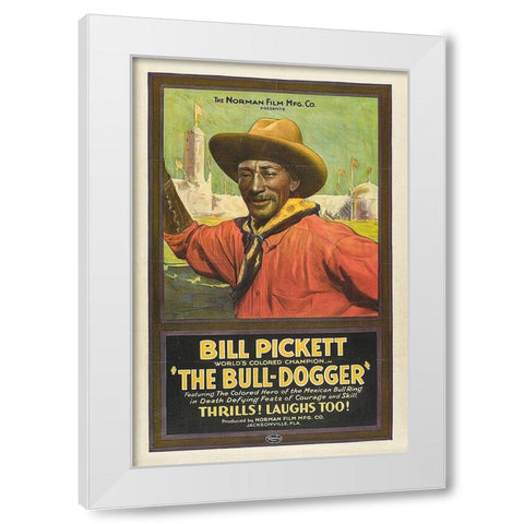 Bill Pickett The Bull-Dogger White Modern Wood Framed Art Print by Vintage Poster