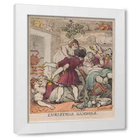 Christmas Gambols White Modern Wood Framed Art Print by Rowlandson, Thomas