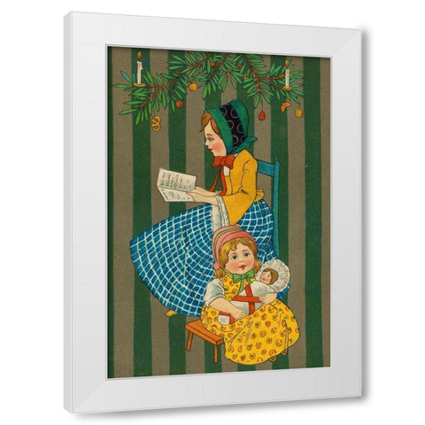 Christmas postcard with two seated girls White Modern Wood Framed Art Print by Missouri History Museum