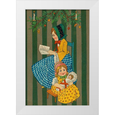 Christmas postcard with two seated girls White Modern Wood Framed Art Print by Missouri History Museum