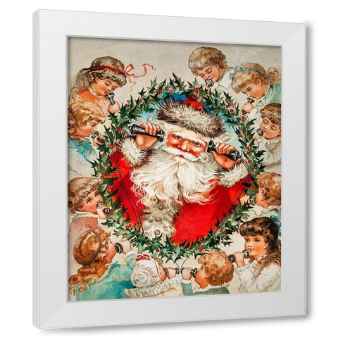 Santa Claus on string phones White Modern Wood Framed Art Print by Wallach, Miriam and Ira D