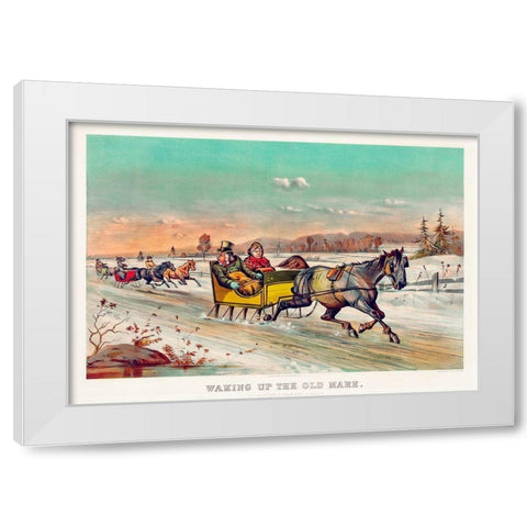 Waking up the old mare White Modern Wood Framed Art Print by Currier & Ives