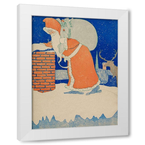 Vintage Santa Claus at Chimney White Modern Wood Framed Art Print by John Church Co
