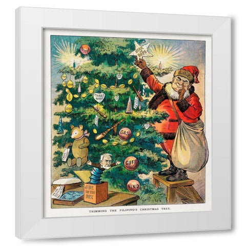 Trimming the Filipinos Christmas Tree White Modern Wood Framed Art Print by J. Ottman Lithographic Company