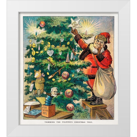 Trimming the Filipinos Christmas Tree White Modern Wood Framed Art Print by J. Ottman Lithographic Company