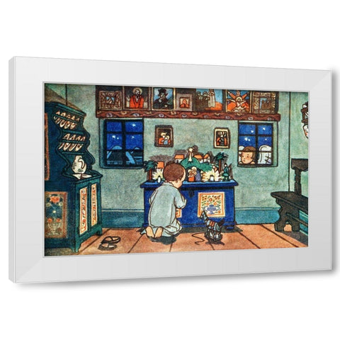 Boy Playing with Christmas Toys White Modern Wood Framed Art Print by Guth, Zdenek