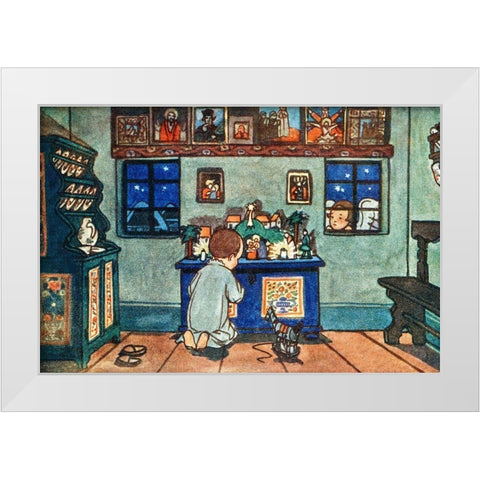 Boy Playing with Christmas Toys White Modern Wood Framed Art Print by Guth, Zdenek