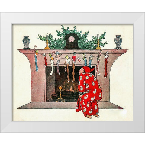 And Giving a Nod, Up the Chimney He Rose White Modern Wood Framed Art Print by Smith, Jessie Wilcox