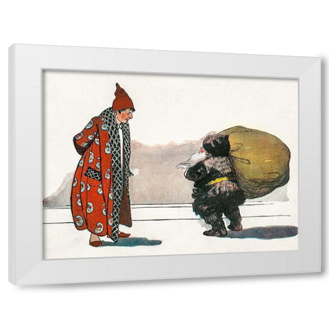 A Man with a Bundle of Toys Flung on His Back  White Modern Wood Framed Art Print by Smith, Jessie Wilcox