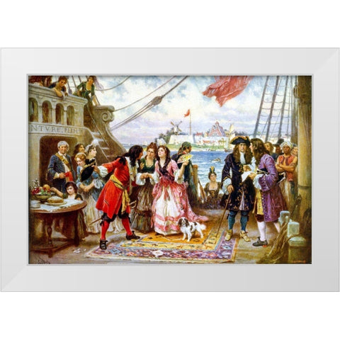 Captain Kidd in New York Harbor White Modern Wood Framed Art Print by Ferris, Jean Leon Gerome