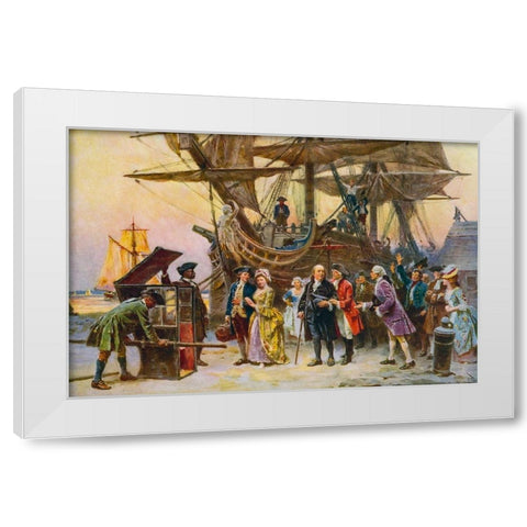 Franklins Return to Philadelphia-1785 White Modern Wood Framed Art Print by Ferris, Jean Leon Gerome