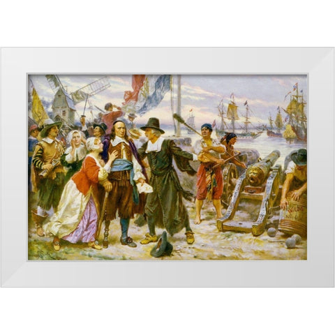 The Fall of New Amsterdam White Modern Wood Framed Art Print by Ferris, Jean Leon Gerome
