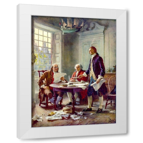 Writing the Declaration of Independence-1776 White Modern Wood Framed Art Print by Ferris, Jean Leon Gerome