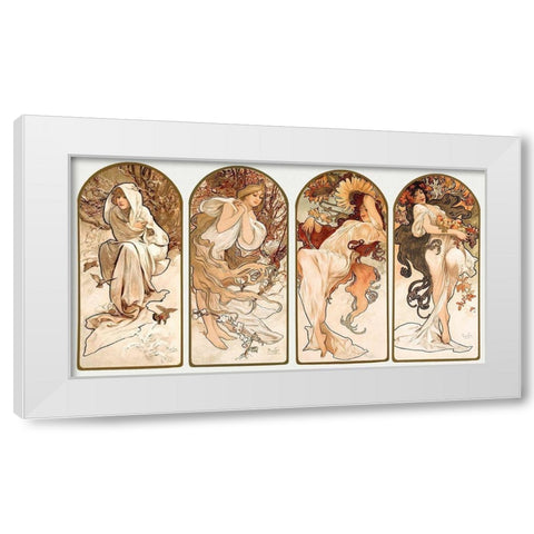 The Seasons White Modern Wood Framed Art Print by Mucha, Alphonse